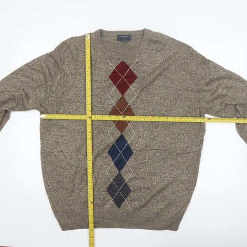 Dockers Men's Beige Argyle Knit Crew Neck Pullover Jumper Size L