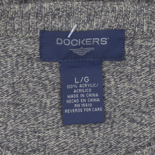 Dockers Men's Beige Argyle Knit Crew Neck Pullover Jumper Size L