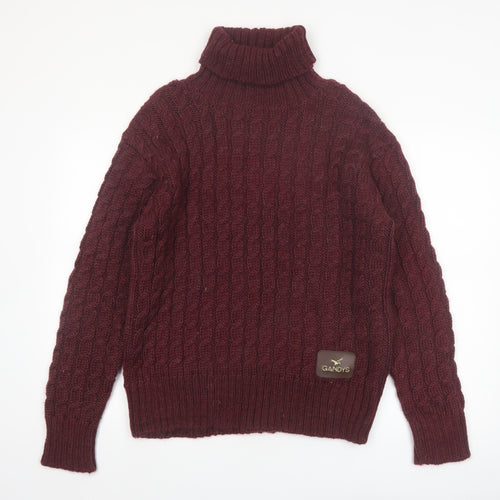 Gandys Men's Red Wool Blend Cable Knit Roll Neck Jumper L