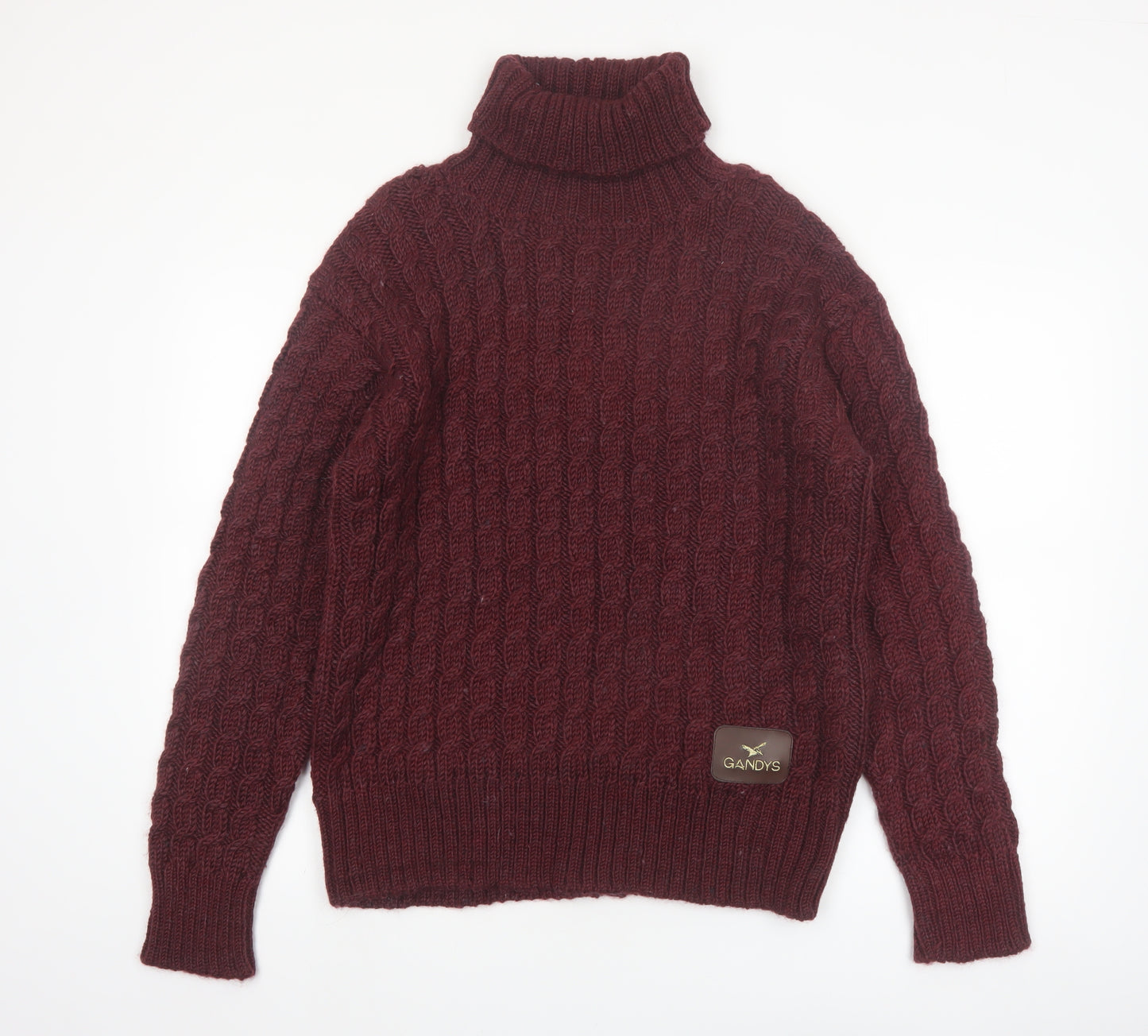 Gandys Men's Red Wool Blend Cable Knit Roll Neck Jumper L