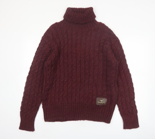 Gandys Men's Red Wool Blend Cable Knit Roll Neck Jumper L