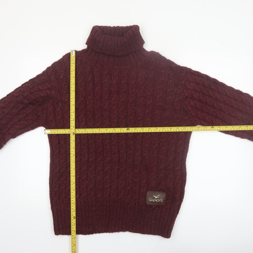 Gandys Men's Red Wool Blend Cable Knit Roll Neck Jumper L
