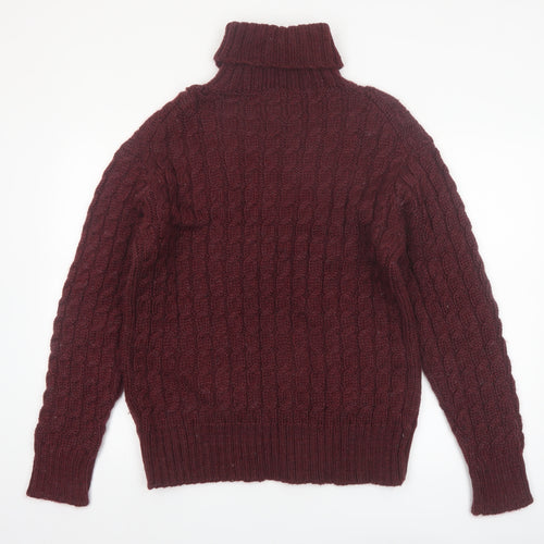 Gandys Men's Red Wool Blend Cable Knit Roll Neck Jumper L