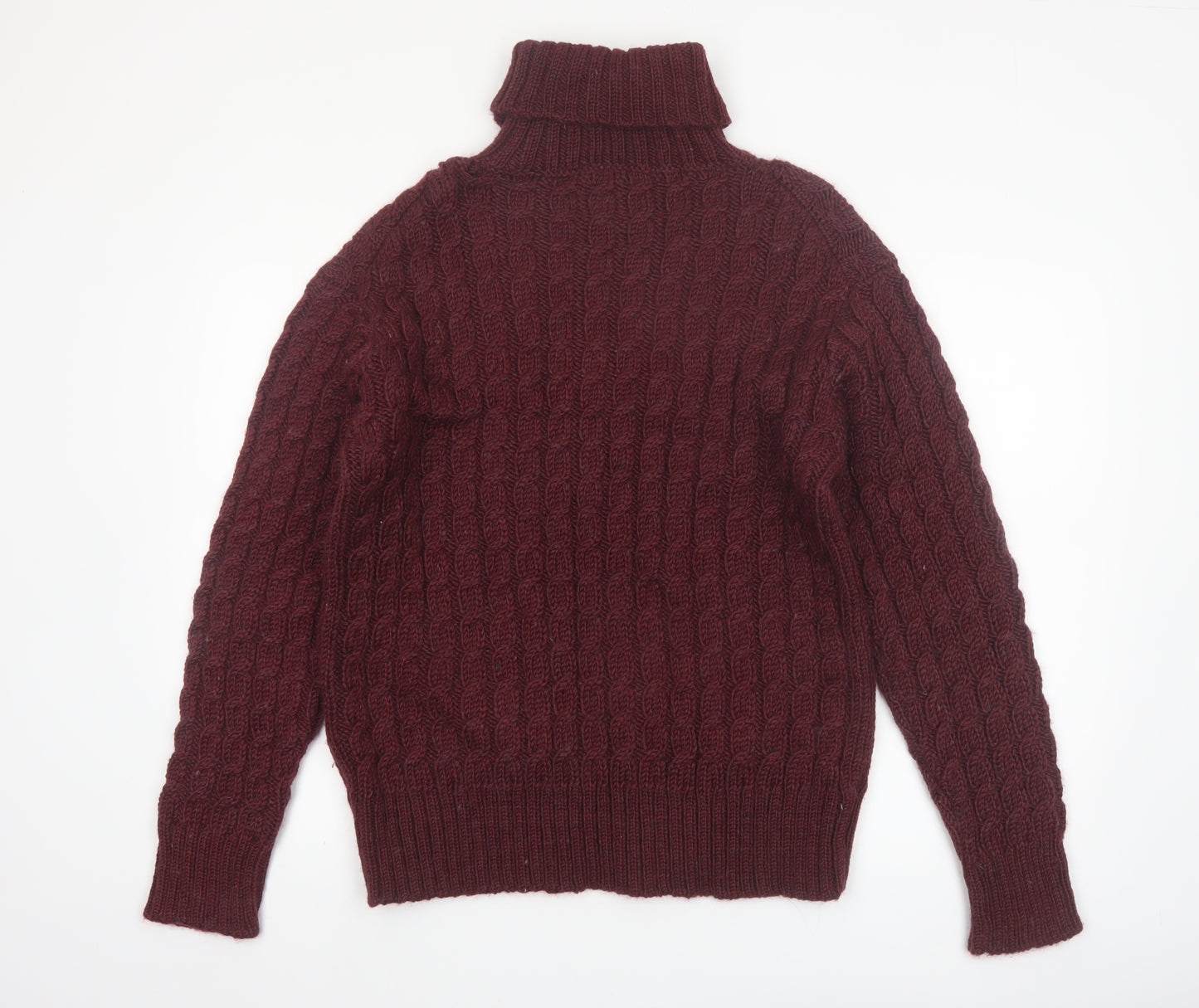 Gandys Men's Red Wool Blend Cable Knit Roll Neck Jumper L