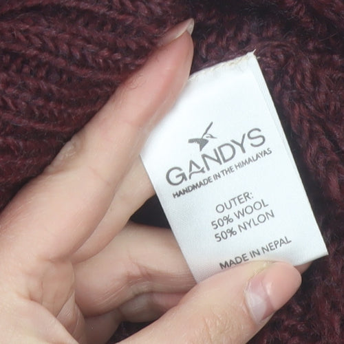 Gandys Men's Red Wool Blend Cable Knit Roll Neck Jumper L