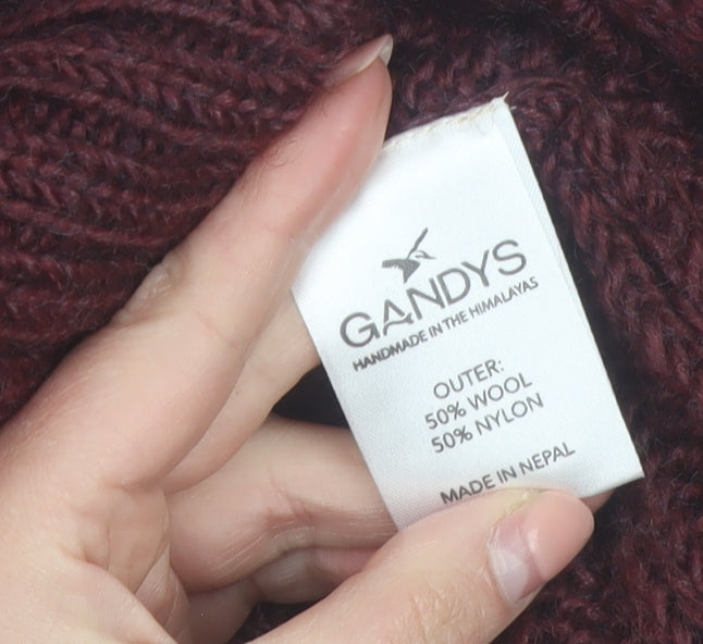 Gandys Men's Red Wool Blend Cable Knit Roll Neck Jumper L