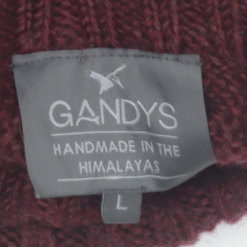 Gandys Men's Red Wool Blend Cable Knit Roll Neck Jumper L