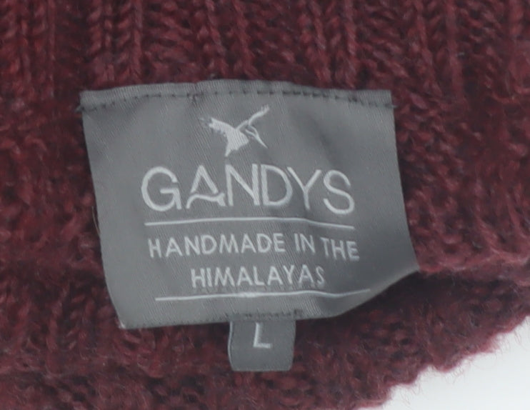 Gandys Men's Red Wool Blend Cable Knit Roll Neck Jumper L