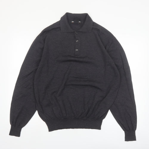 Kirkland Signature Men's Black Merino Wool Collared Henley Jumper XL