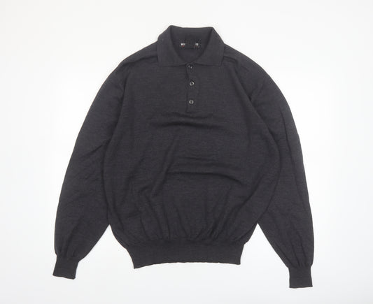 Kirkland Signature Men's Black Merino Wool Collared Henley Jumper XL