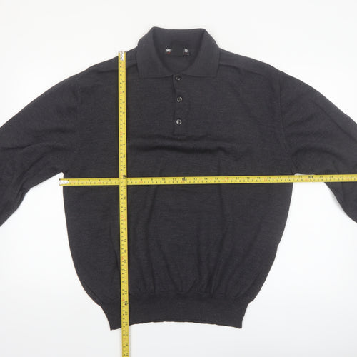 Kirkland Signature Men's Black Merino Wool Collared Henley Jumper XL