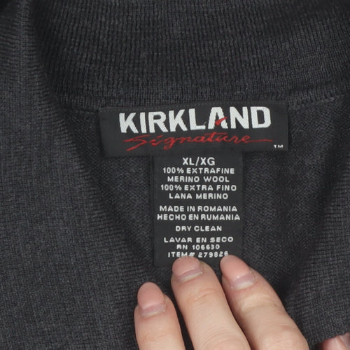 Kirkland Signature Men's Black Merino Wool Collared Henley Jumper XL