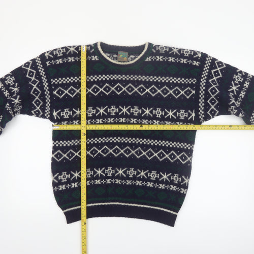 Boydex Men's Blue Wool Fair Isle Crew Neck Jumper Size S