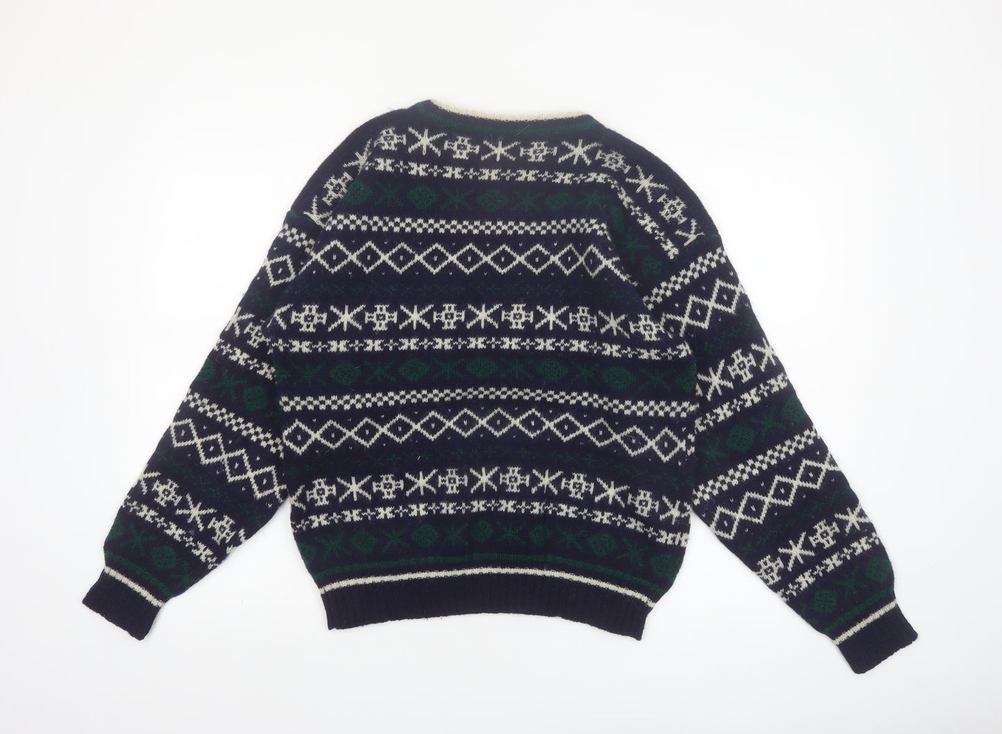 Boydex Men's Blue Wool Fair Isle Crew Neck Jumper Size S