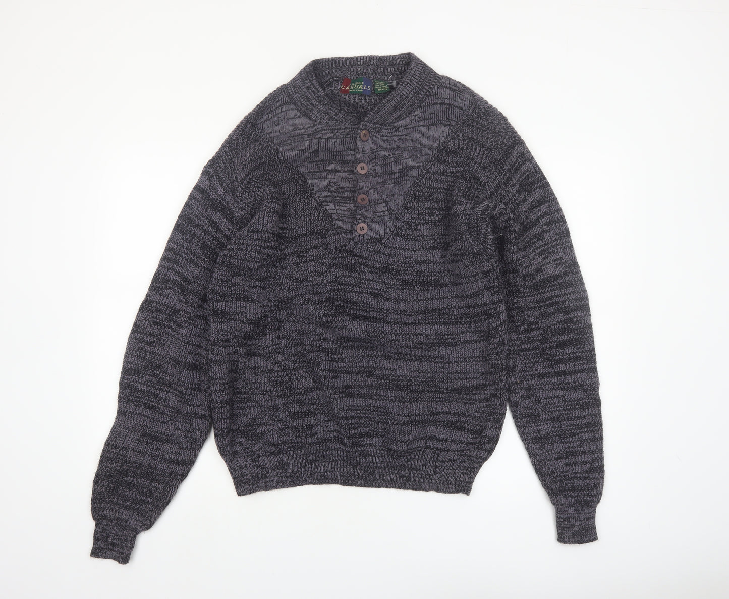 J.B. Buck Casuals Men's Grey Henley Knit Jumper Size M