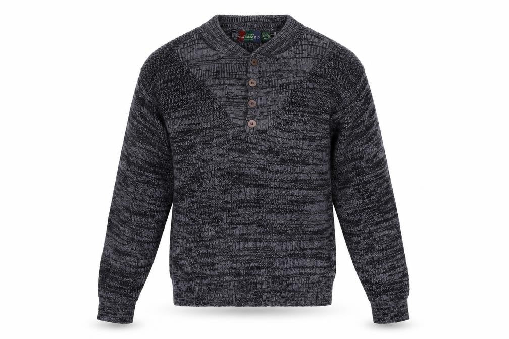 J.B. Buck Casuals Men's Grey Henley Knit Jumper Size M