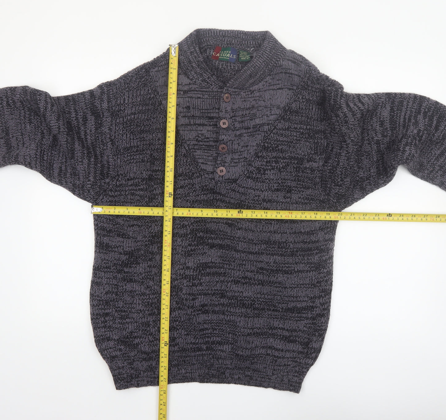 J.B. Buck Casuals Men's Grey Henley Knit Jumper Size M
