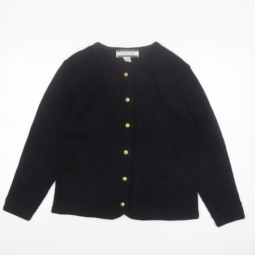 Crystal-Kobe Women's Black Knit Cardigan Small Crew Neck Vintage Style