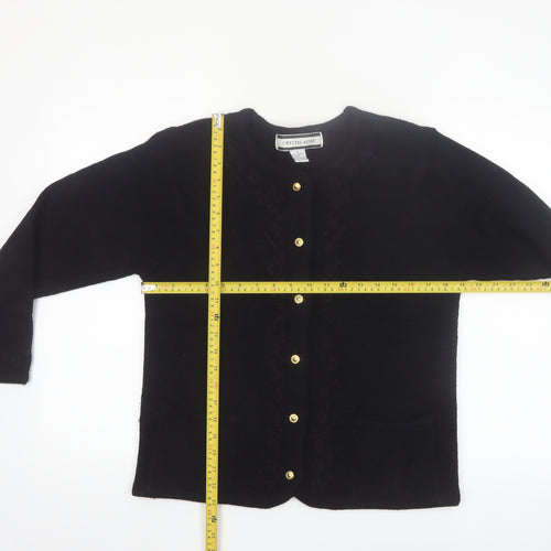 Crystal-Kobe Women's Black Knit Cardigan Small Crew Neck Vintage Style