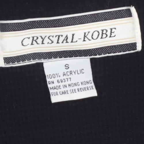 Crystal-Kobe Women's Black Knit Cardigan Small Crew Neck Vintage Style