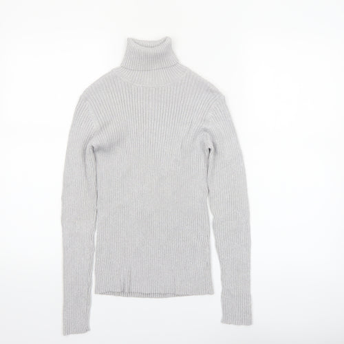 Joseph A. Women's Grey Ribbed Roll Neck Jumper Size M