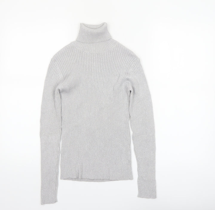 Joseph A. Women's Grey Ribbed Roll Neck Jumper Size M