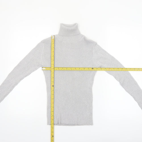 Joseph A. Women's Grey Ribbed Roll Neck Jumper Size M