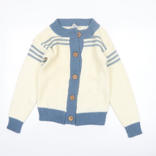 The Final Touch Women's Ivory Blue Cardigan M Acrylic Vintage Knit