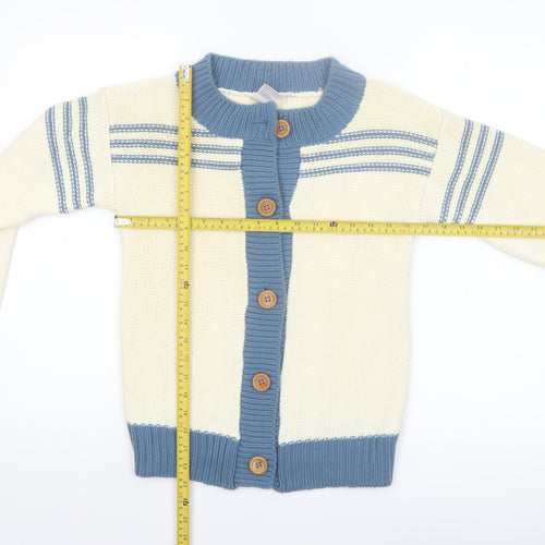 The Final Touch Women's Ivory Blue Cardigan M Acrylic Vintage Knit