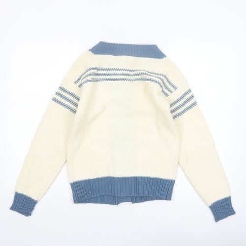 The Final Touch Women's Ivory Blue Cardigan M Acrylic Vintage Knit