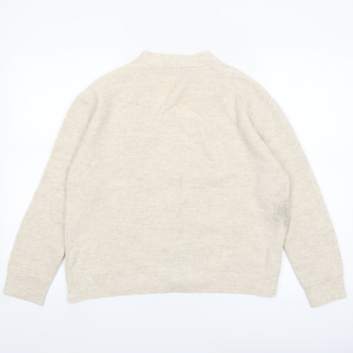 Stradivarius Women Beige Knit V-Neck Cardigan Size 8