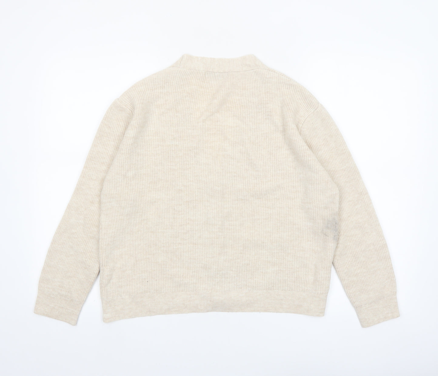 Stradivarius Women Beige Knit V-Neck Cardigan Size 8