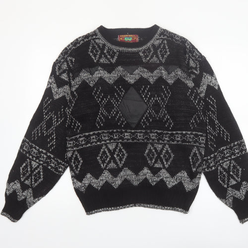 Chartwell Men's Black Argyle Acrylic Crew Neck Pullover Jumper M