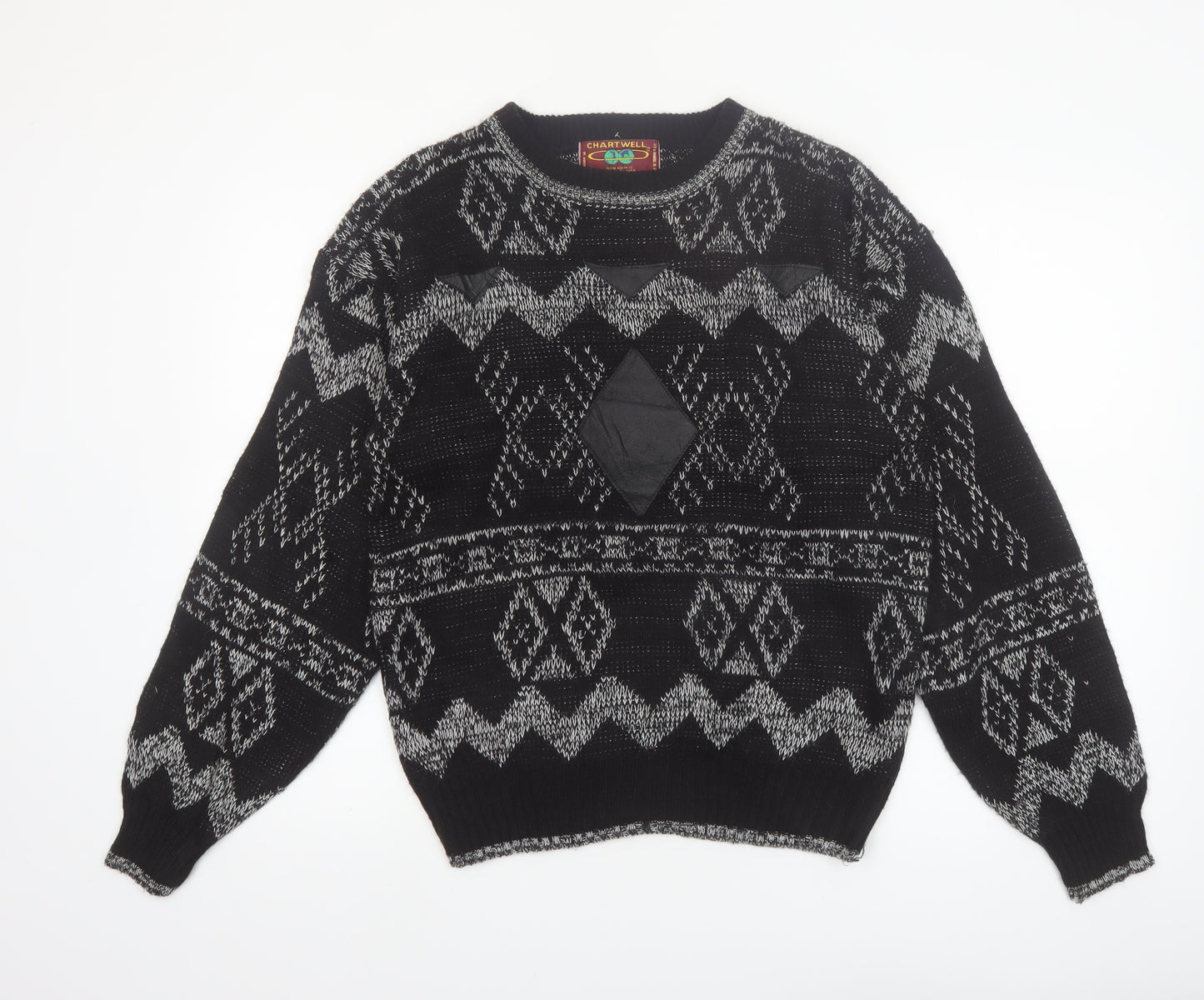 Chartwell Men's Black Argyle Acrylic Crew Neck Pullover Jumper M