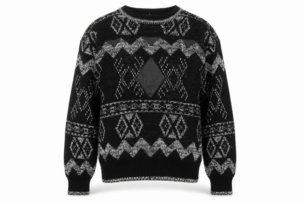 Front view of Chartwell Men's Black Argyle Acrylic Crew Neck jumper M