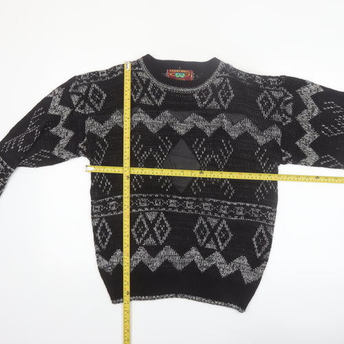 Chartwell Men's Black Argyle Acrylic Crew Neck Pullover Jumper M