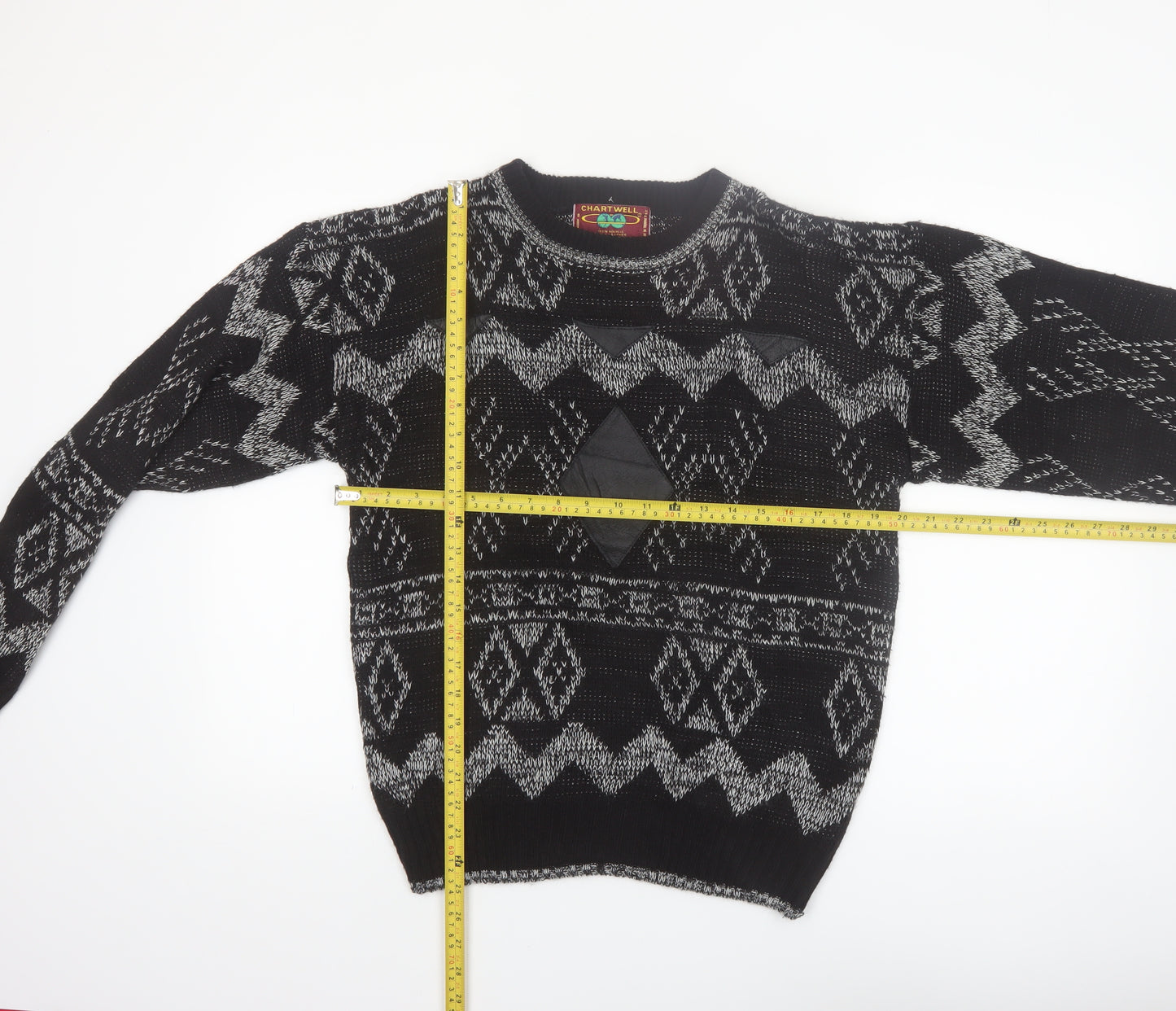 Chartwell Men's Black Argyle Acrylic Crew Neck Pullover Jumper M