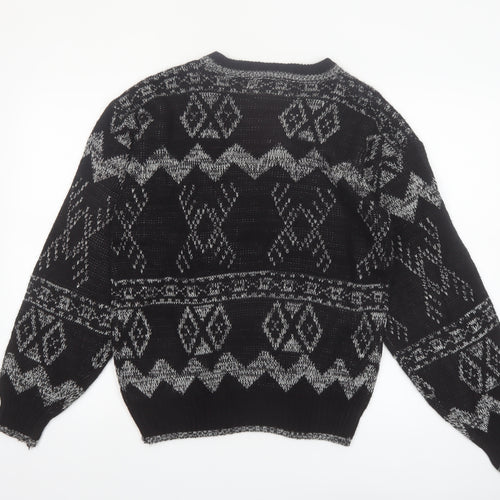 Chartwell Men's Black Argyle Acrylic Crew Neck Pullover Jumper M