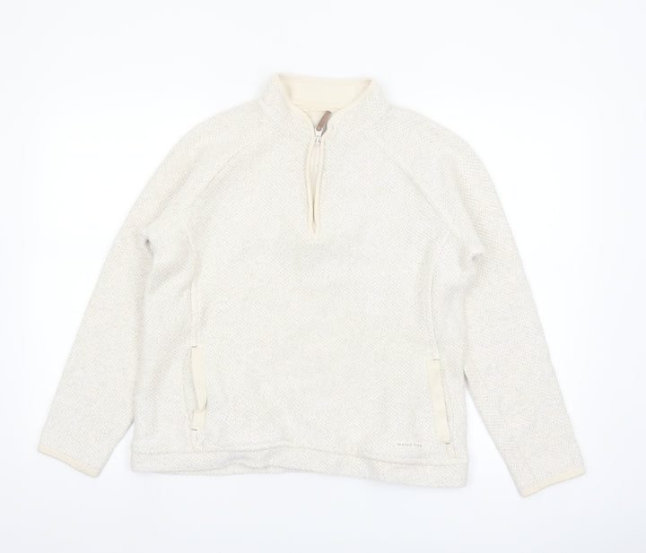Weird Fish Women Beige 1/4 Zip Pullover Sweatshirt Size 12 Cotton Blend