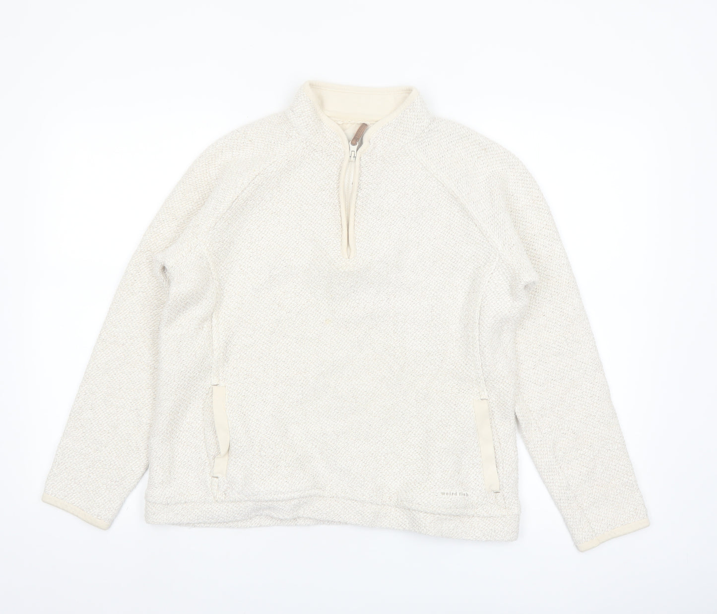 Weird Fish Women Beige 1/4 Zip Pullover Sweatshirt Size 12 Cotton Blend