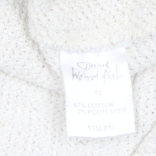 Weird Fish Women Beige 1/4 Zip Pullover Sweatshirt Size 12 Cotton Blend