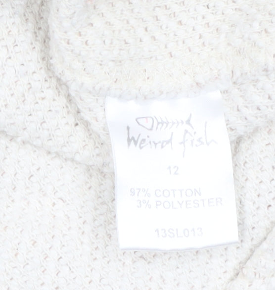 Weird Fish Women Beige 1/4 Zip Pullover Sweatshirt Size 12 Cotton Blend