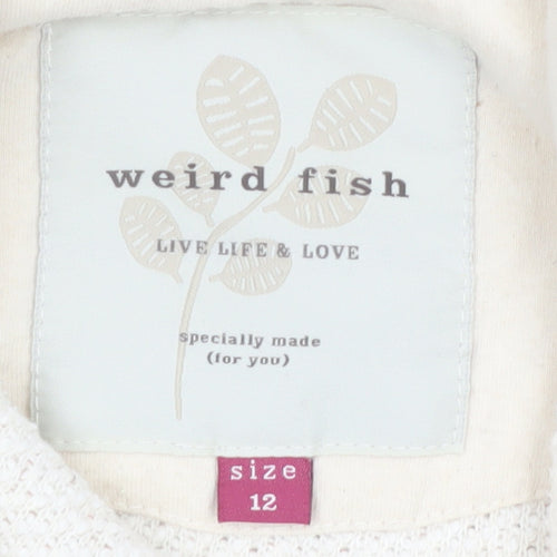 Weird Fish Women Beige 1/4 Zip Pullover Sweatshirt Size 12 Cotton Blend