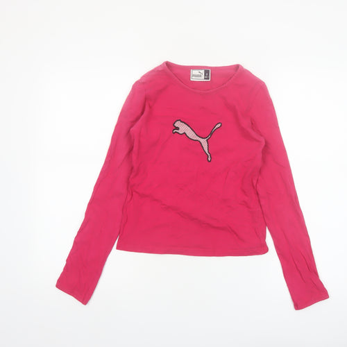Puma Women's Pink Long Sleeve Slim Fit Cotton Blend T-Shirt - Size S