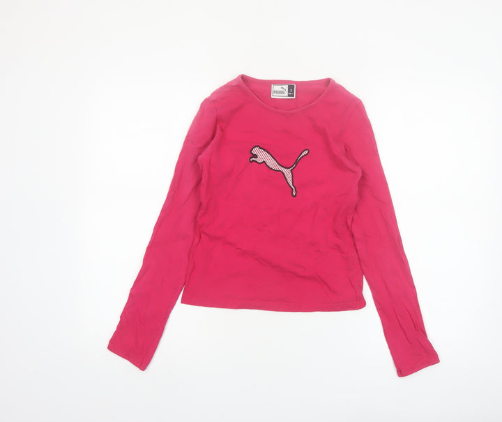Puma Women's Pink Long Sleeve Slim Fit Cotton Blend T-Shirt - Size S