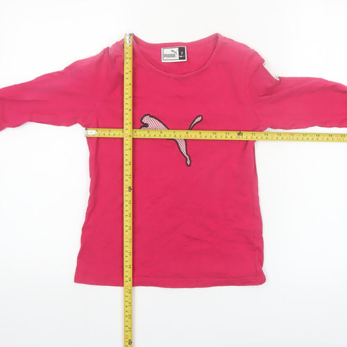 Puma Women's Pink Long Sleeve Slim Fit Cotton Blend T-Shirt - Size S