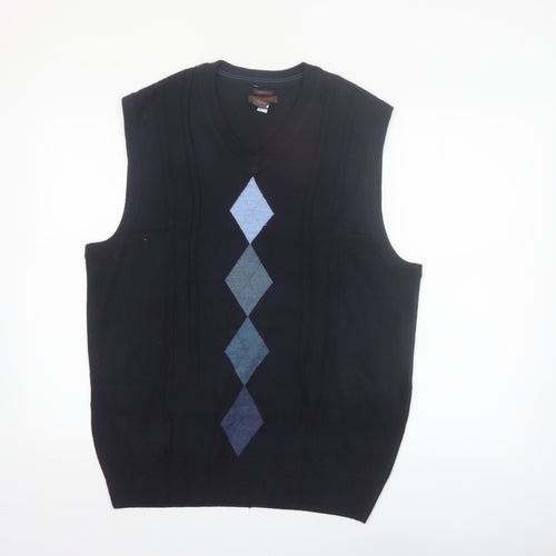 Dockers Men's Blue Argyle Slim Fit V-Neck Sleeveless Vest XL