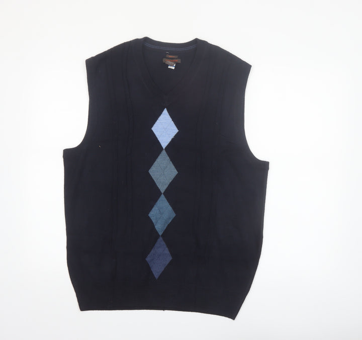Dockers Men's Blue Argyle Slim Fit V-Neck Sleeveless Vest XL
