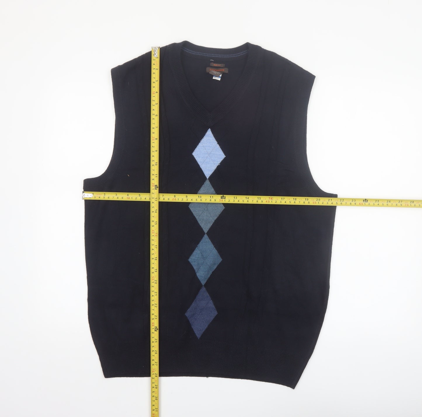 Dockers Men's Blue Argyle Slim Fit V-Neck Sleeveless Vest XL