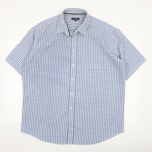 James Pringle Men's Blue Check Short Sleeve Button-Up Shirt XL